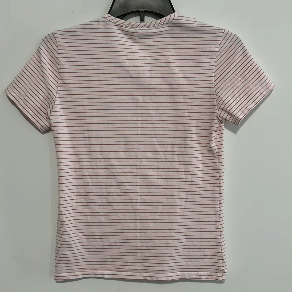 Brooks Brothers V Neck Tee Shirt Size XS White with Orange Stripes EUC - Image 6