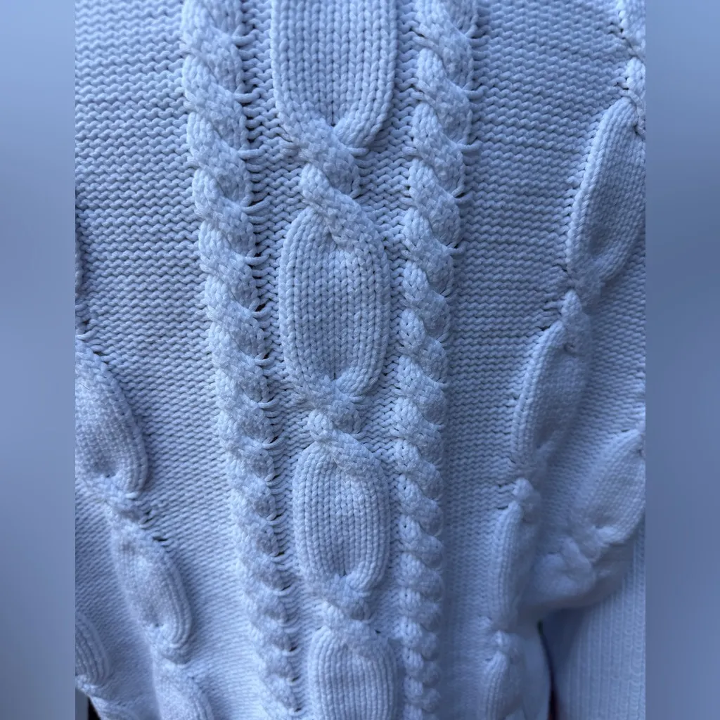 J. Crew Cable Knit White Sweater Chunky Cropped Preppy Academia Y2K - Image 4
