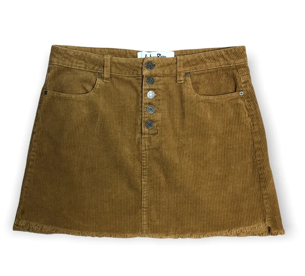 Indigo Rein Half Button Front Corduroy Mini Skirt - Image 3