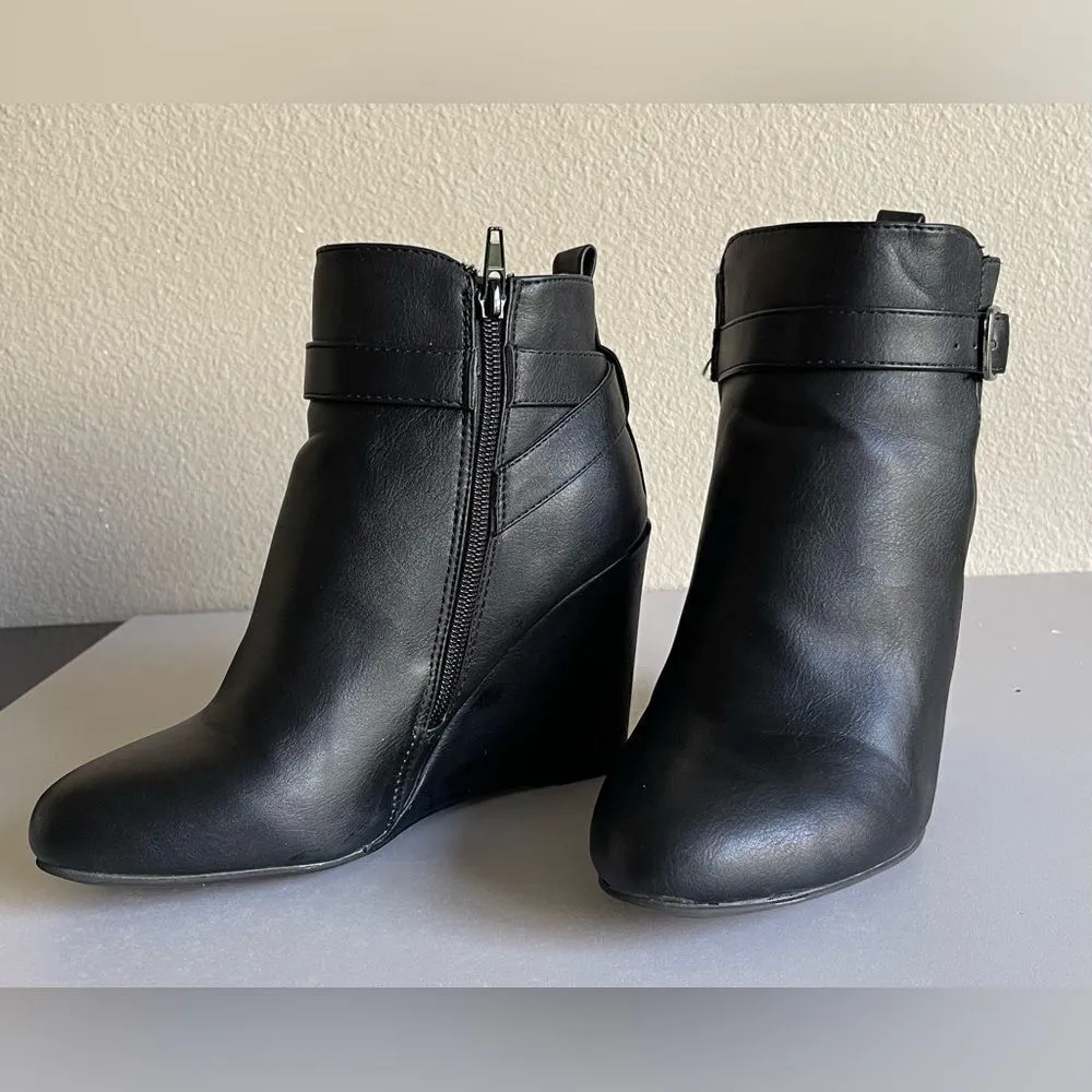 Bamboo Black Wedge Bootie with buckle accent. - Image 7