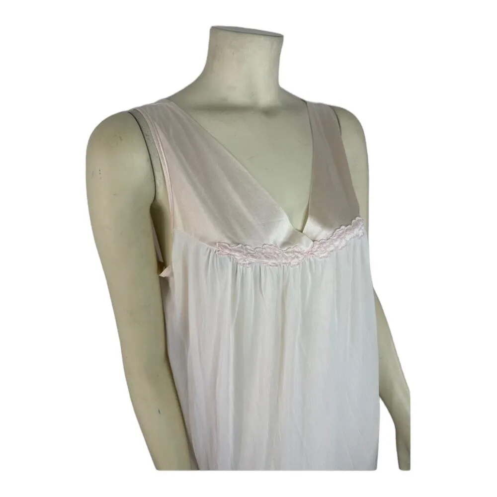 Vintage Vanity Fair slip night gown made in USA peach with pink size large - Image 2