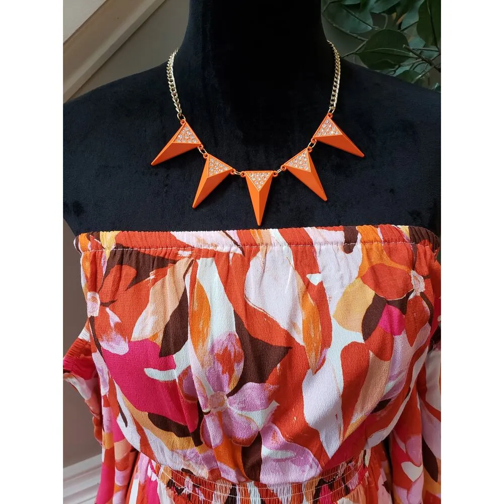 Forever 21 Fit & Flare Dress Women 0X Multi Pleated Off the Shoulder Bell Sleeve - Image 2