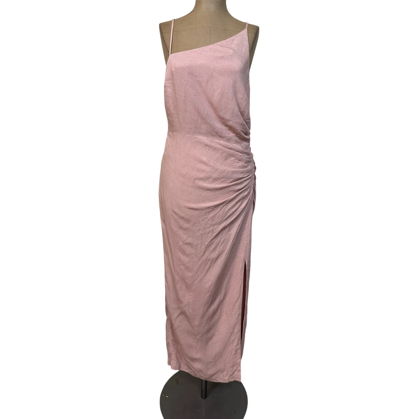 Anthropologie Midi Dress Pink Sleeveless Linen Ruched Asymmetrical New size 4 - Image 3