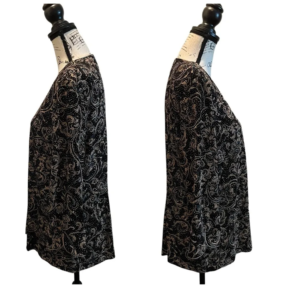 Alex Evenings formal Jacket Open front Black floral Size XL Metallic stretch - Image 3