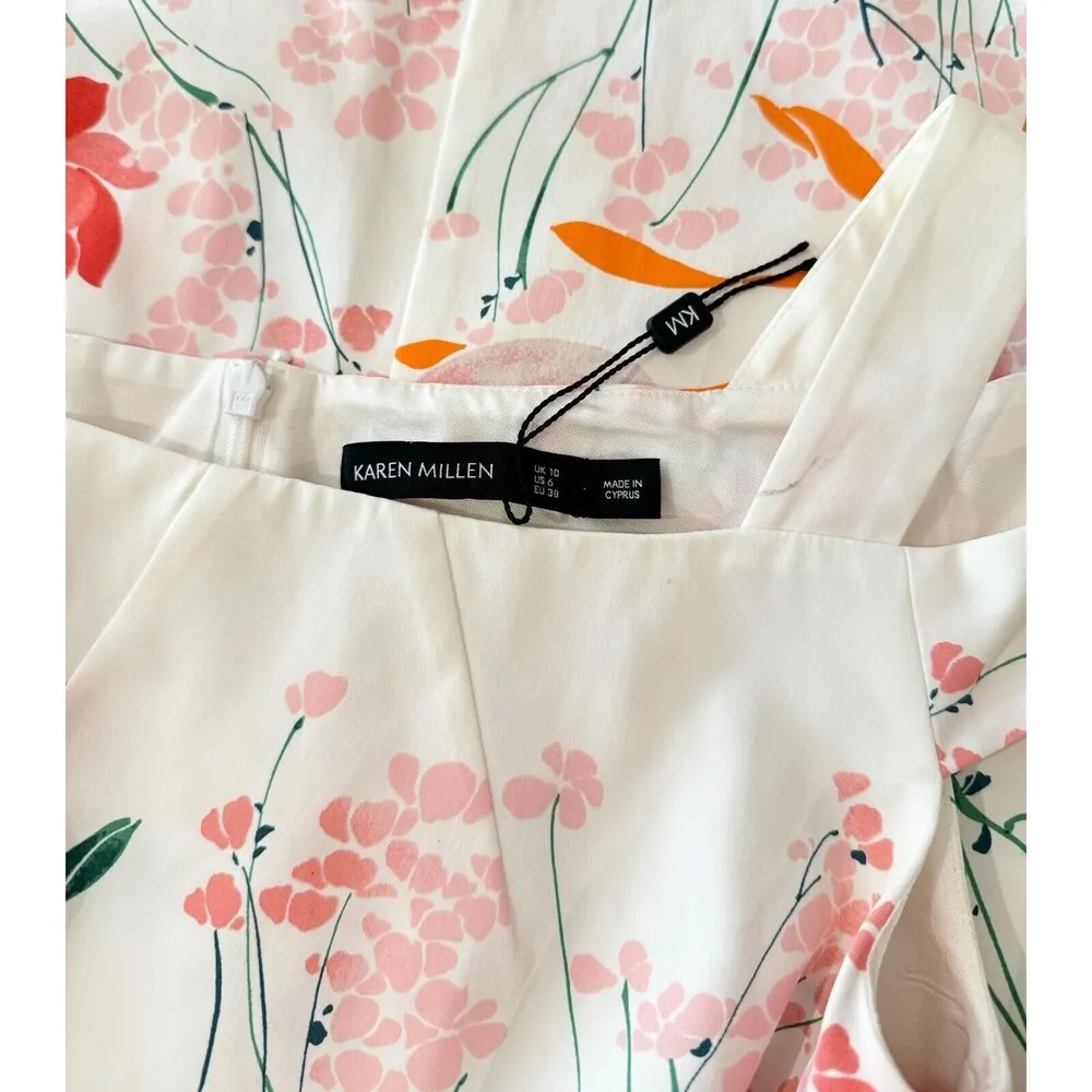 Karen Millen Womens Dress White Floral Royal Ascot Midi Cold Shoulder Pencil 6 - Image 5
