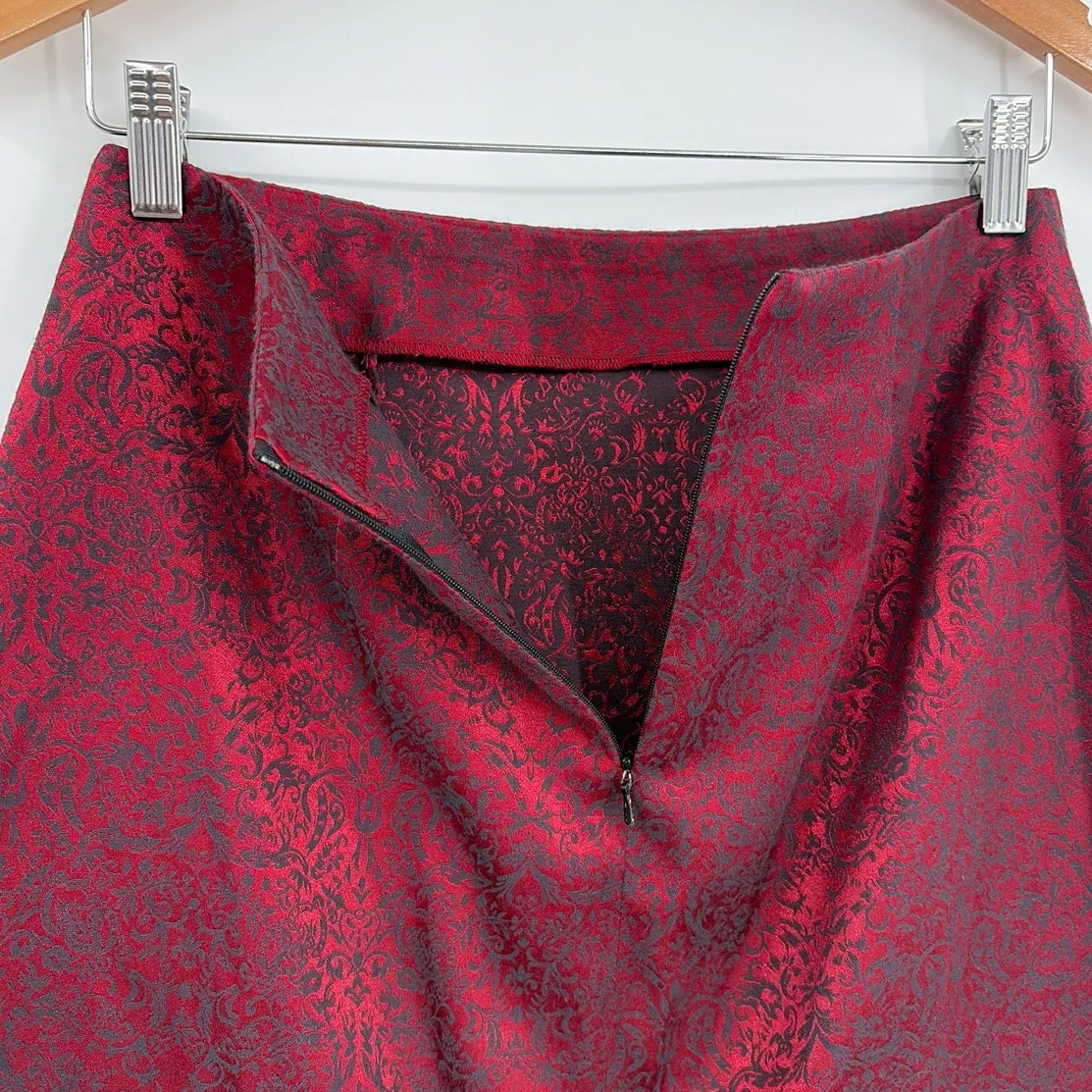 Y2K AGB Brocade Skirt Sz 6 Cherry Red Dark Academia Preppy Gothic Hong Kong 90s - Image 6