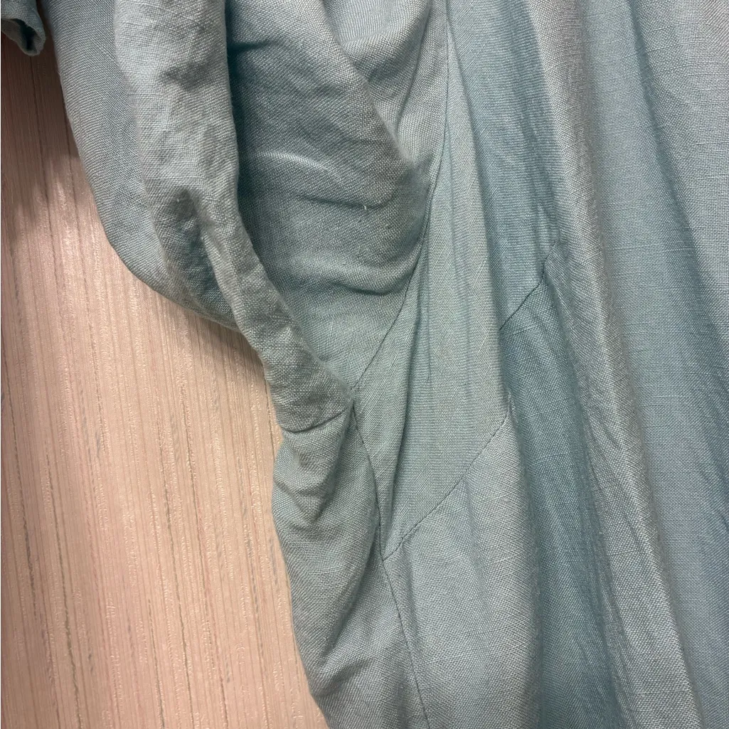 Lane Bryant Plus 22/24W Linen Rayon Peasant Blouse Top Seafoam Aqua Tie Neck - Image 8