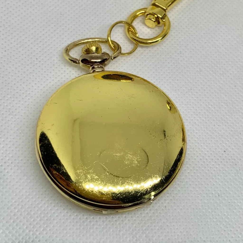 JOY & IMAN Pocket Watch Quartz Clip On Purse Fob Gold Tone brown 46mm running - Image 4