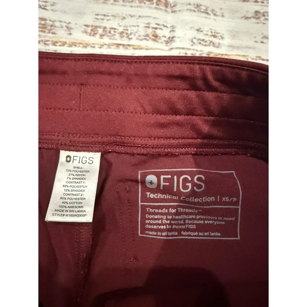 FIGS Women's XS Petite Zamora Jogger Scrub Pants Burgundy Workwear - Image 3