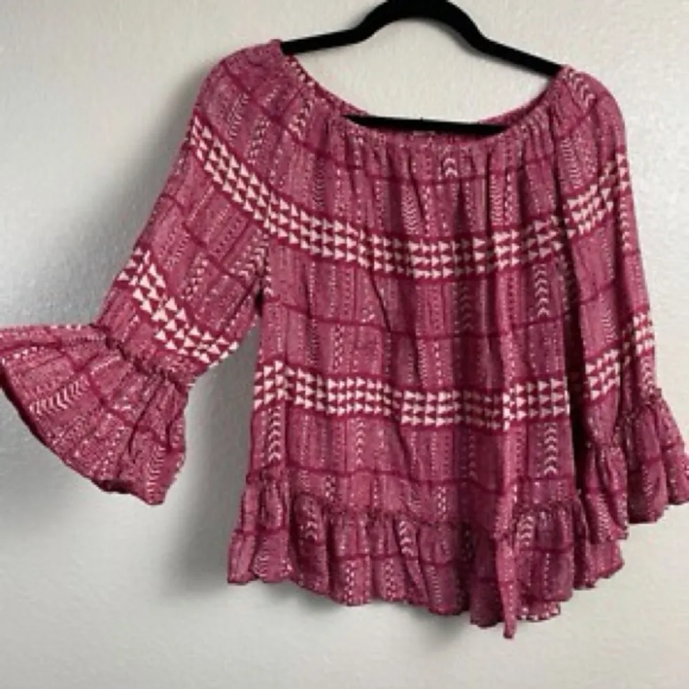 Lucky Brand Red Boho Geometric Peasant Blouse - Image 2