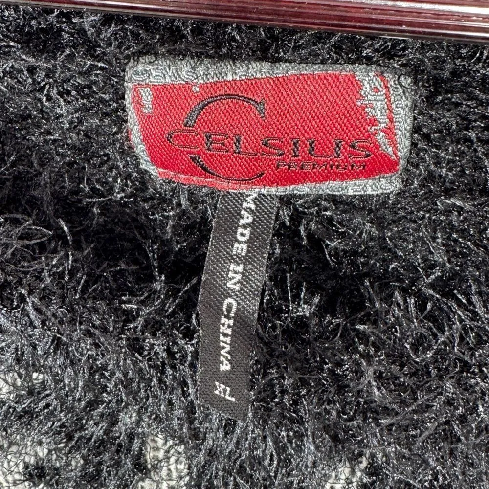 Celsius Premium Scroll Print Fuzzy Eyelash Knit Sweater Black XL - Image 10