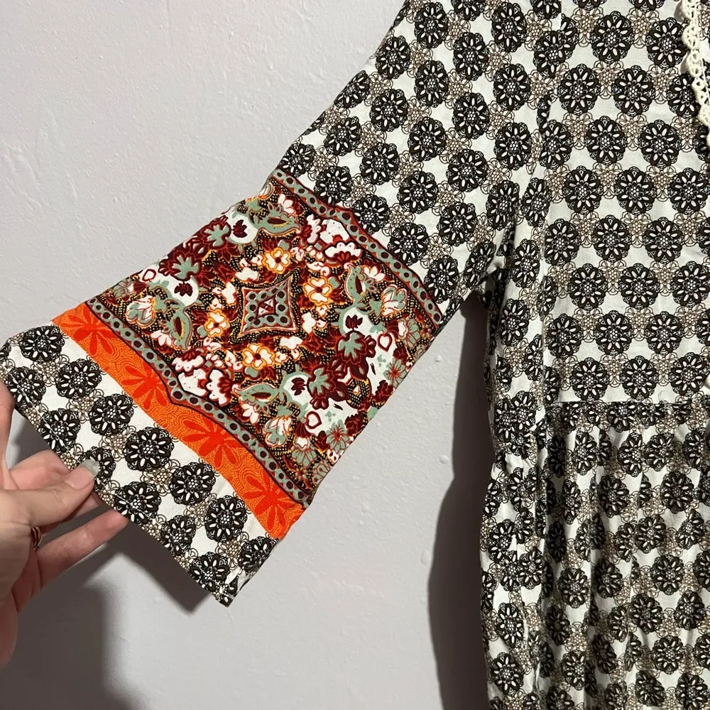 Haute Monde Floral 3/4 Sleeve Flowy Tassel Mini Dress - Image 4