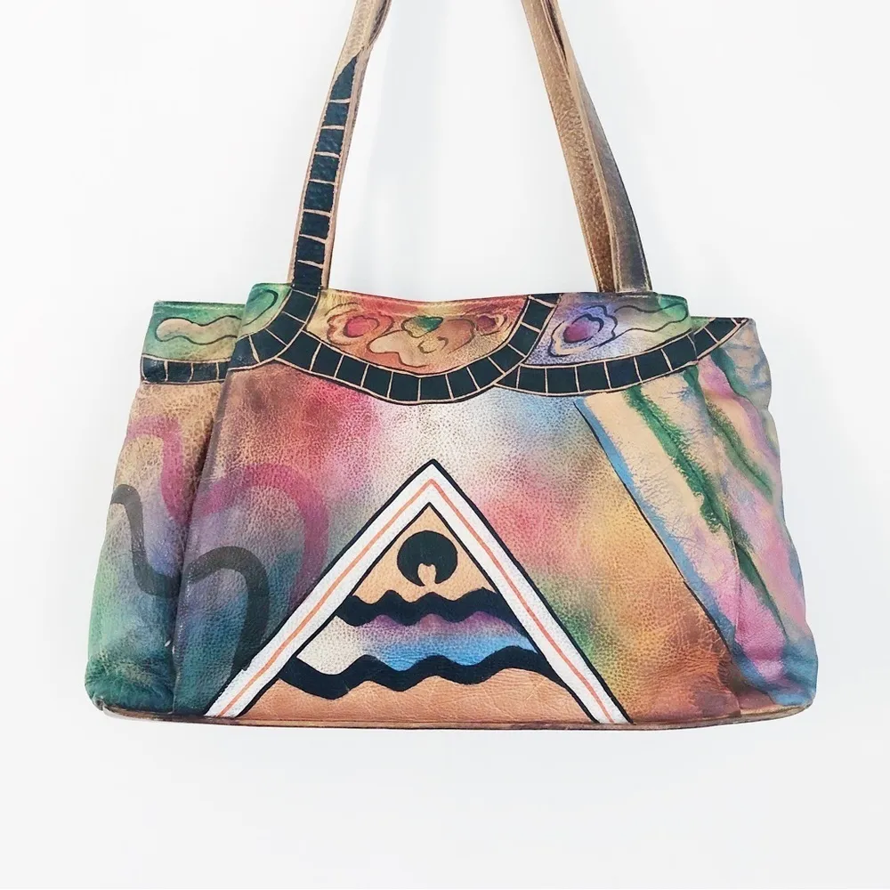 Anuschka • hand painted leather purse shoulder bag artisan art boho large - Image 4