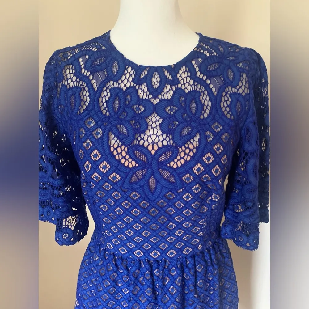 BCBGMaxAzria Blue Lace Mini Dress Jillyan Style Larkspur Blue Size 2 - Image 8