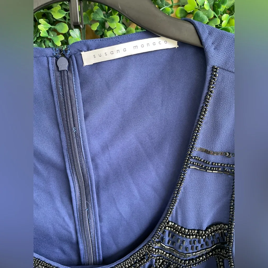 Susana Monaco - NWOT Navy Blue Black Beaded Embellished Sheath Dress. Stunning! - Image 8