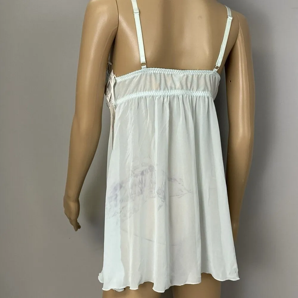 New Linea Donatella Chemise Size Medium Aqua Blue Chiffon Ruffle Lace Nighty NWD - Image 5