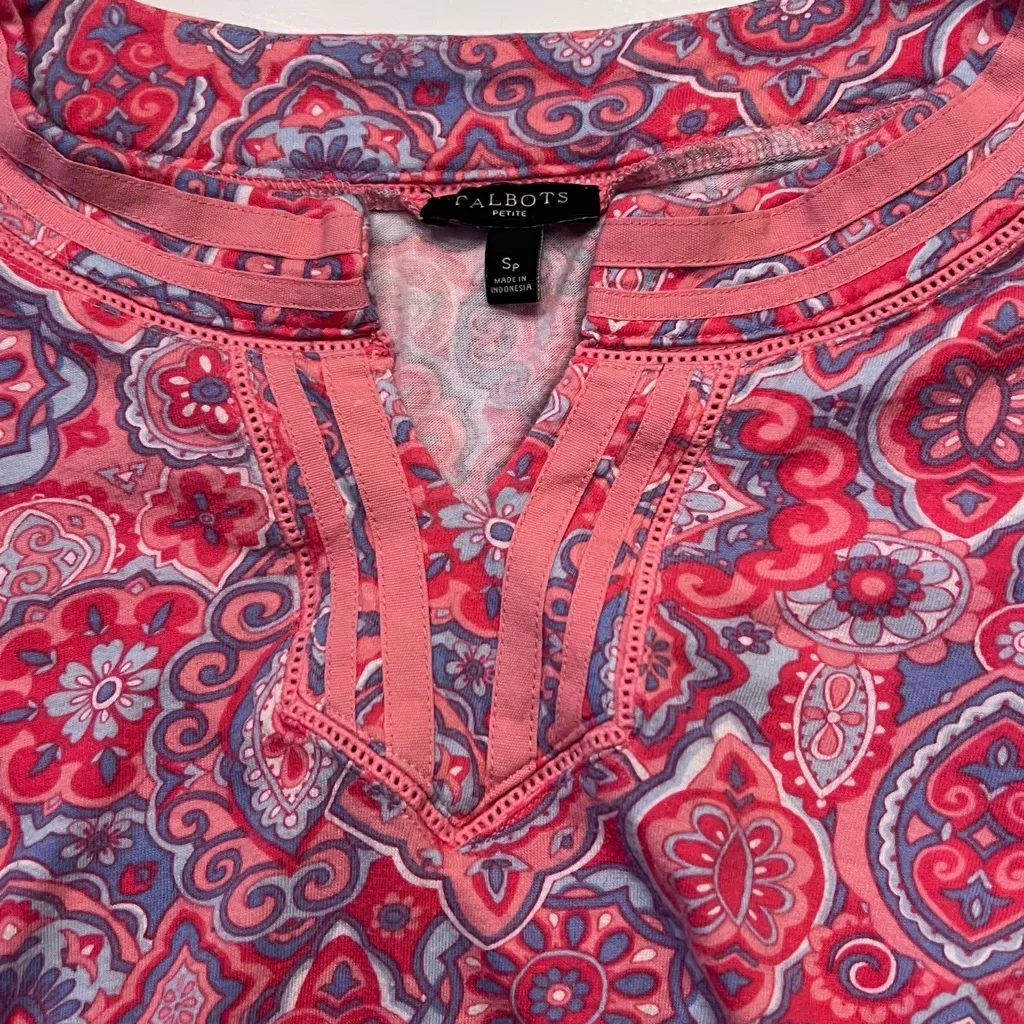 Talbots Pima Cotton Blend Split‎ Neck Tunic Top in Medallion Size Small Petite - Image 11