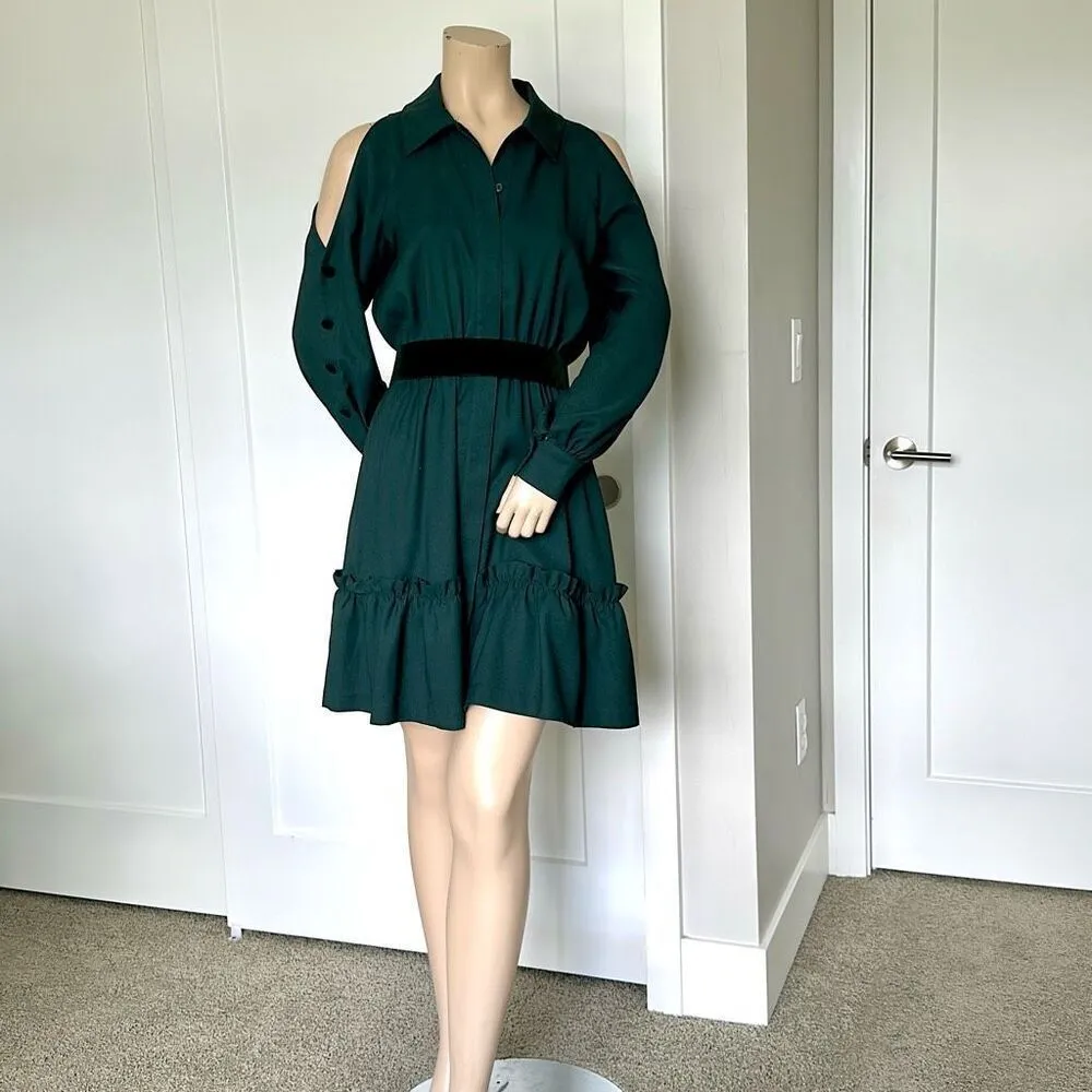 Eliza J Dress 4 Emerald Green Cold Shoulder Shirt Dress - Image 4