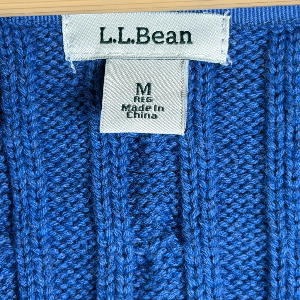 L.L.Bean Women’s Y2K Era Cable Knit Shawl Collar Cardigan Sweater Blue Sz Medium - Image 7
