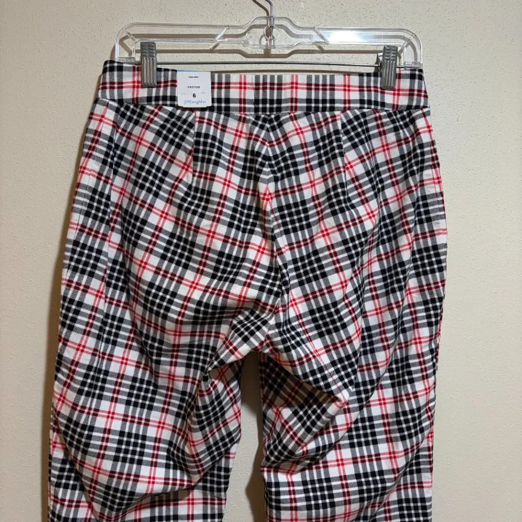 J McLaughlin Yara Pant Winthrop Plaid Cream Black Red White Size 6 - Image 11