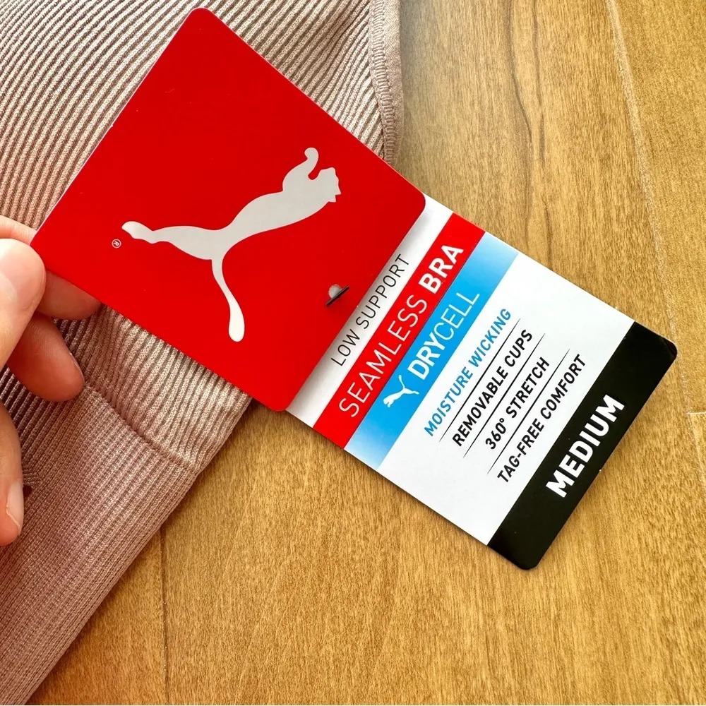 Puma Low Support Ribbed Seamless Bra, Bark/Blush Pink, Size Medium - Image 9