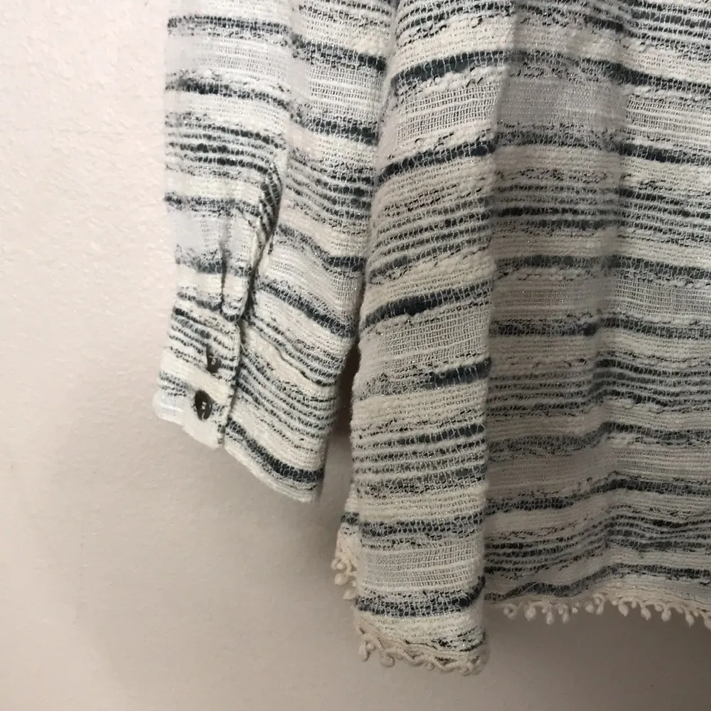 Free People ladies Summer Tweed Hideaway Henley Ivory Striped Top size small - Image 13