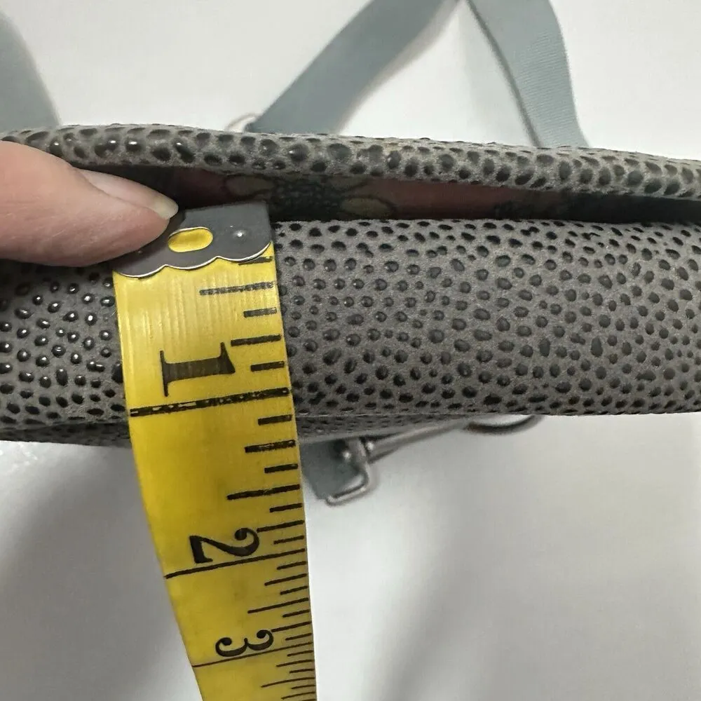 Haiku Vegan Pebbled Leather Crossbody Purse Brown Green Strap Floral Fold Over Gray - Image 11