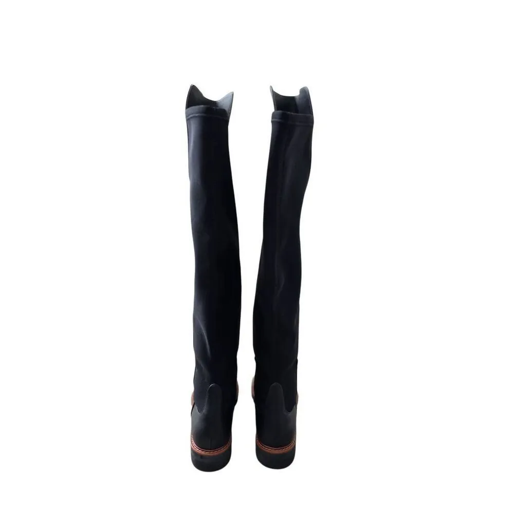 Stuart Weitzman Over The Knee Leather Boots Almond Toe Size 6 in Black NEW - Image 8