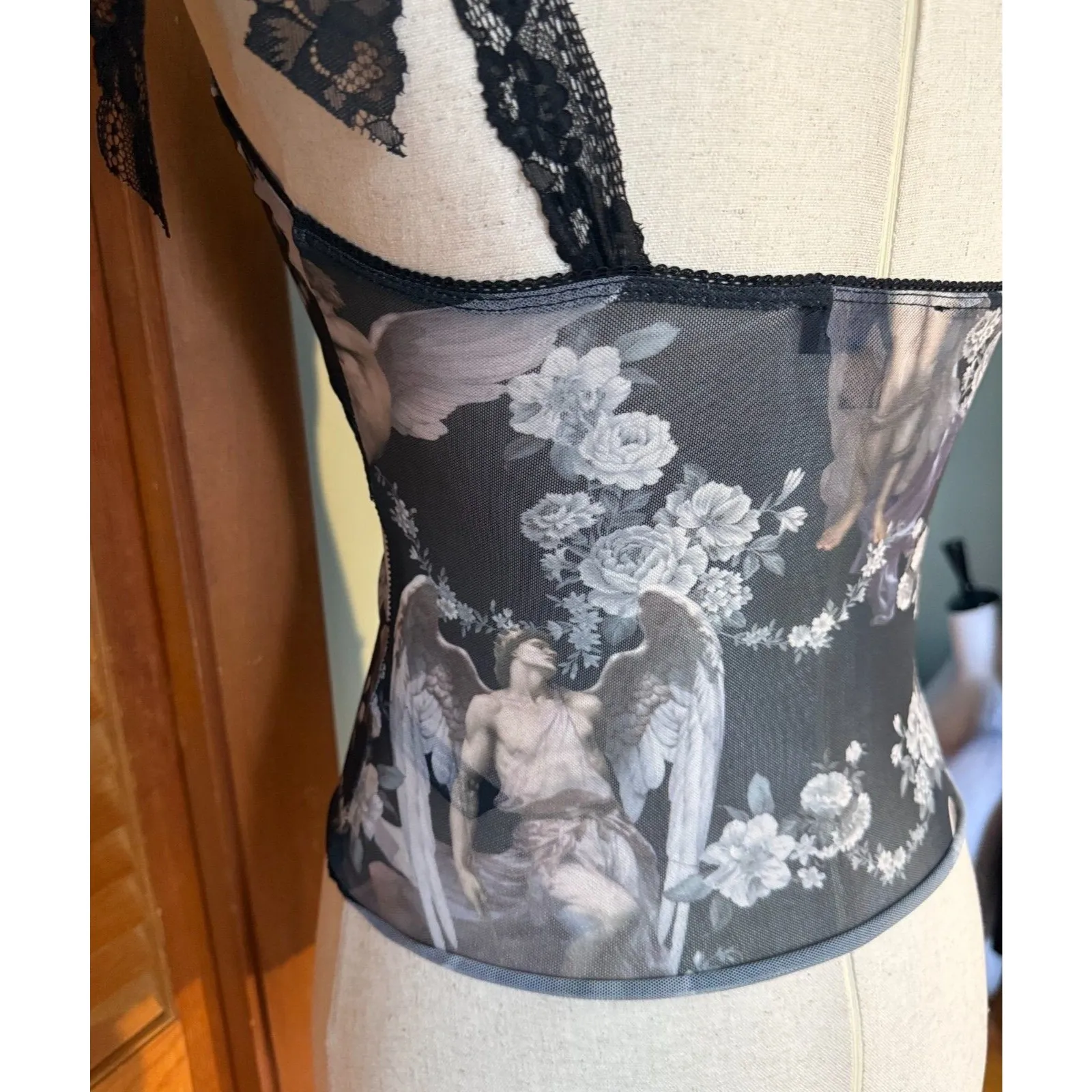 Dolls Kill Gothic Victorian Come My Sweet Angel Floral Lace Strap Cami Top XS - Image 8