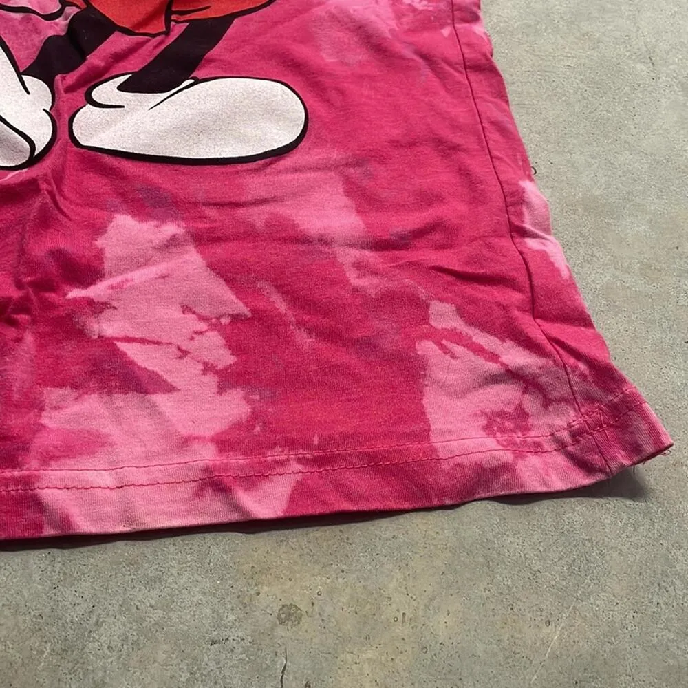 Disney Pink Bleach Tie-Dye Short Sleeve Fitted Graphic Shirt Mickey Mouse - Image 5