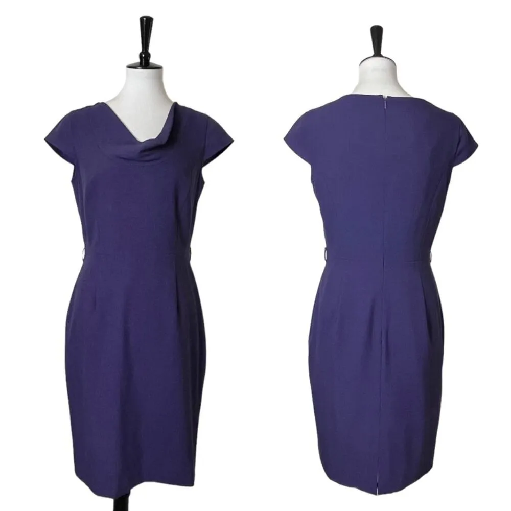 Calvin Klein Dress Sheath Pencil Drape Neck Cap Sleeve Purple Women’s Size 4 - Image 10