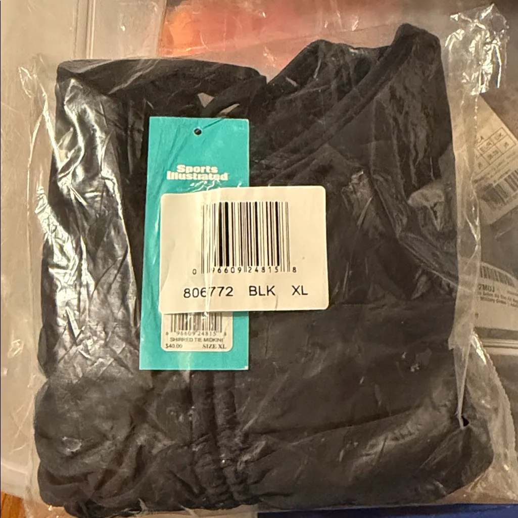 Sports Illustrated Swim Bikini Top Black XL Women's Shirred Tie Midkini Top B4 - Image 6