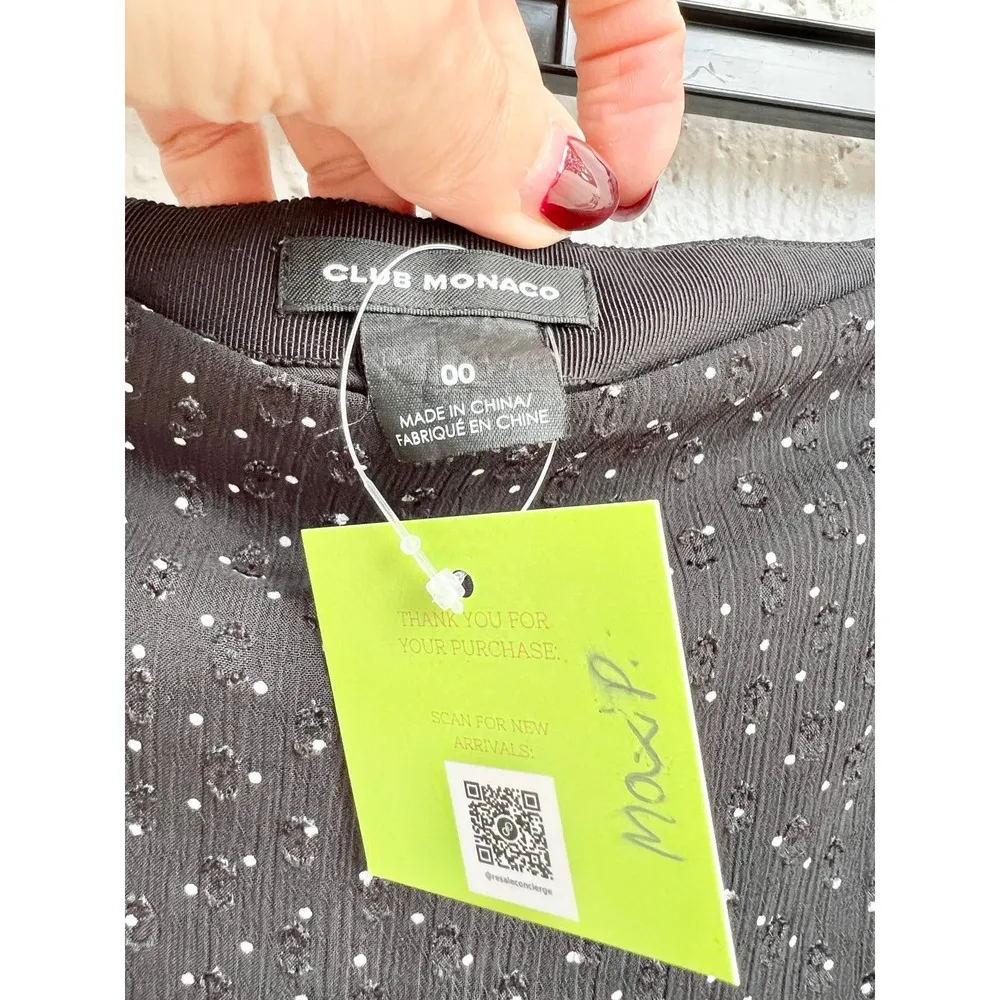 Club Monaco Textured Polka Dot Ruffle Hem A-Line Mini Skirt Black Womens Size 00 - Image 4