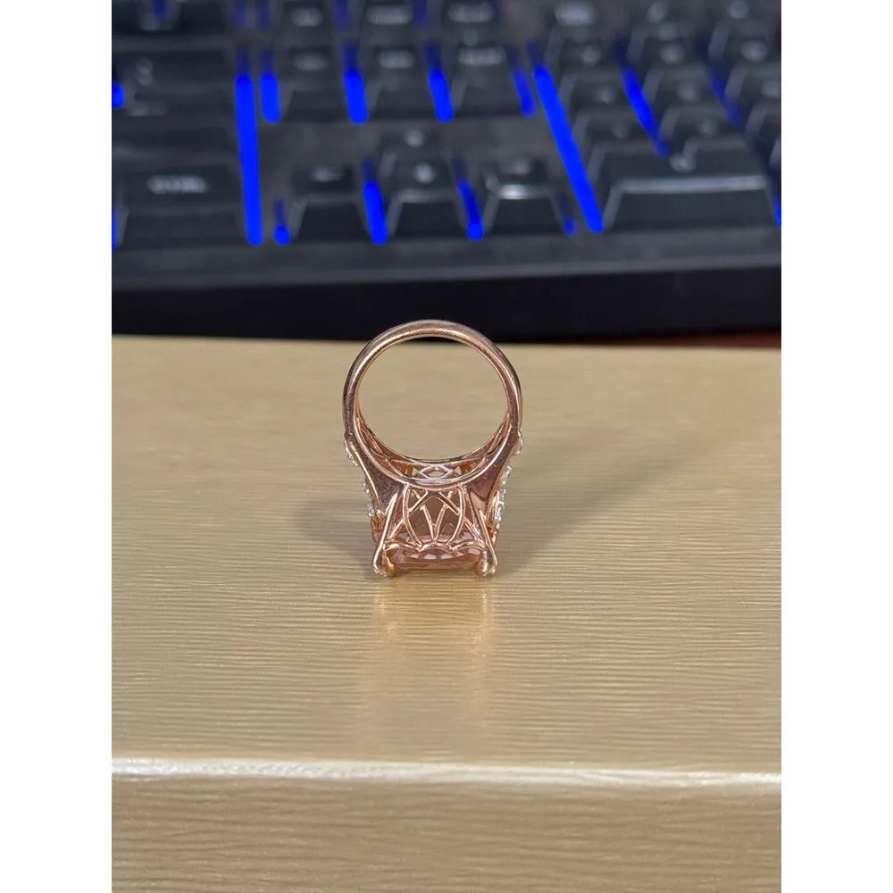 Peach Morganite CZ rise gold plated over 925 silver large stone sz 7 avant - Image 8