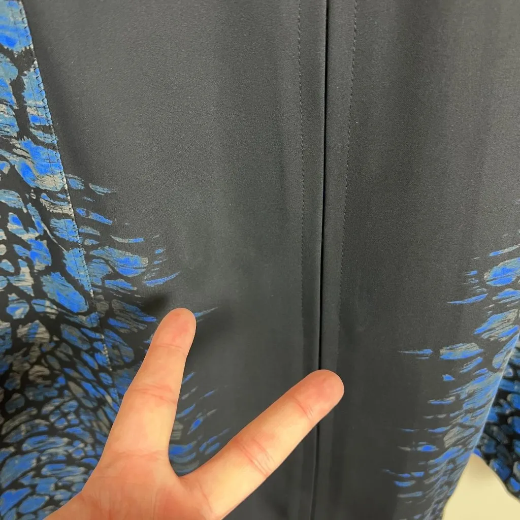 T Tahari Dress 12 Black‎ Blue Abstract Pattern Mesh V-Neck A-Line Fit N Flare - Image 5