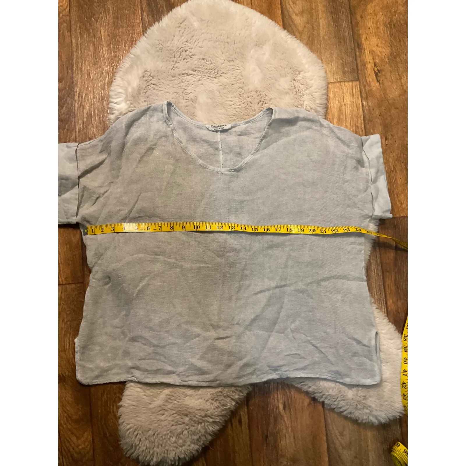 Catwalk Studio Linen Blend Size Large Short Sleeve Made Italy Shirt Blouse Weave Tan - Image 3