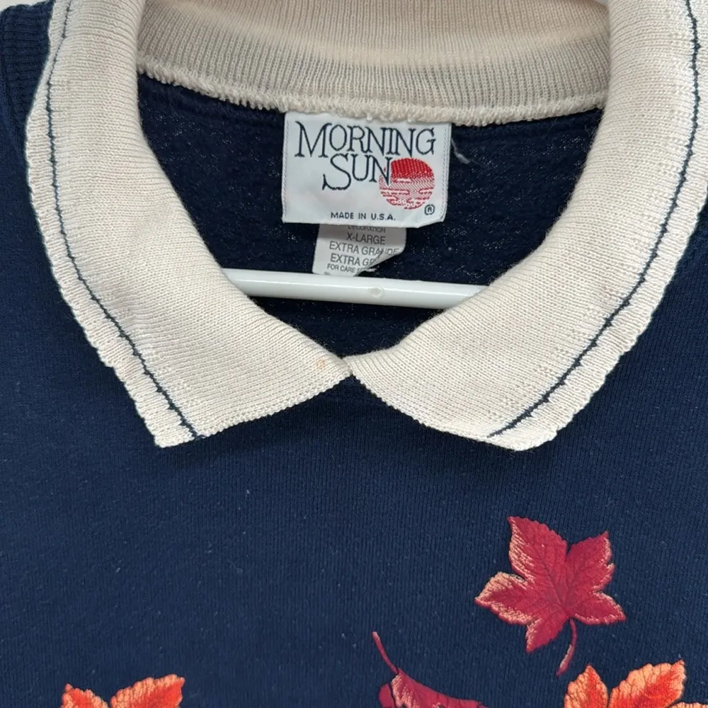 Morning Sun vintage Blue Orange collared Neck Sweater sweatshirt Leaf Design XL Size undefined - Image 7