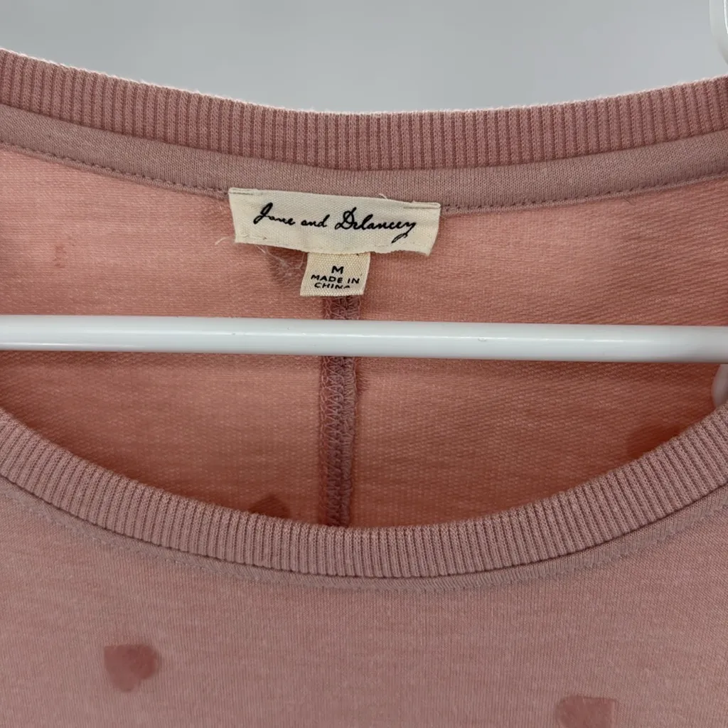Jane and Delancey Pink velvet heart Sweatshirt lightweight M casual pastel - Image 5