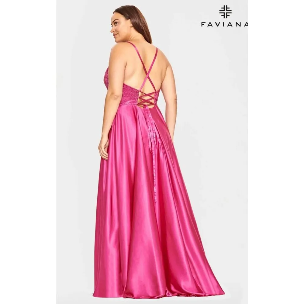 NEW NWT Faviana FA9524 Rasperry Pink Bejeweled Maxi Gown Size 12 - Image 3