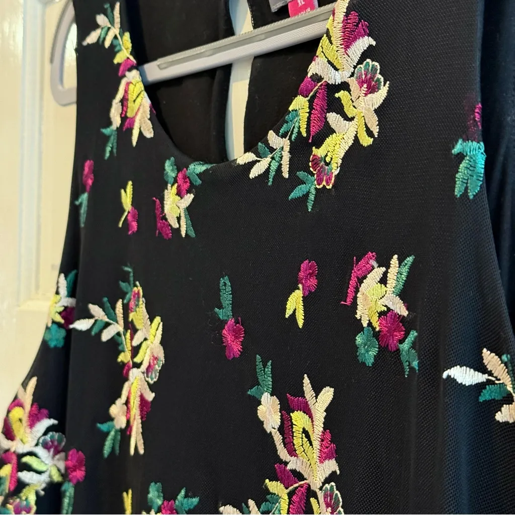 Vince Camuto Embroidered Mesh Maxi Dress Sleeveless‎ Black Floral Sheer Size XL - Image 5