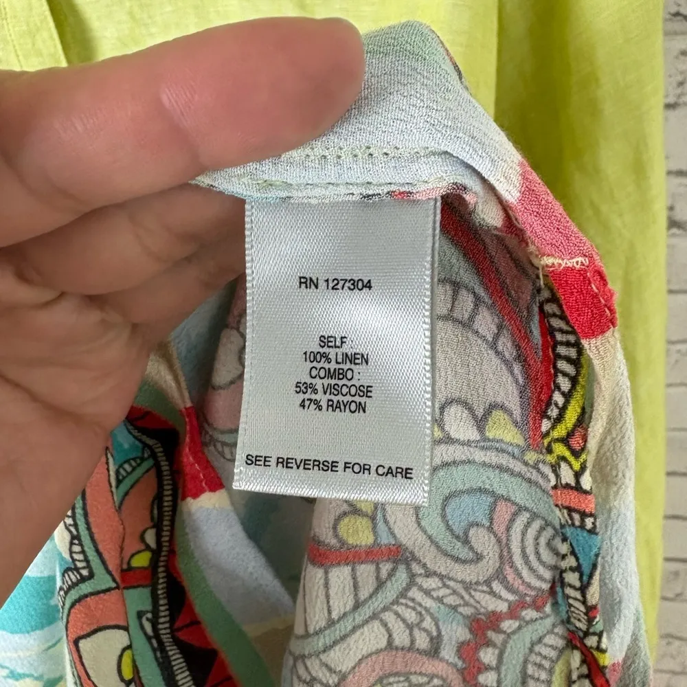 John Mark Chartreuse Green Linen Mandala Paisley Long Sleeve Button Down Tunic - Image 6