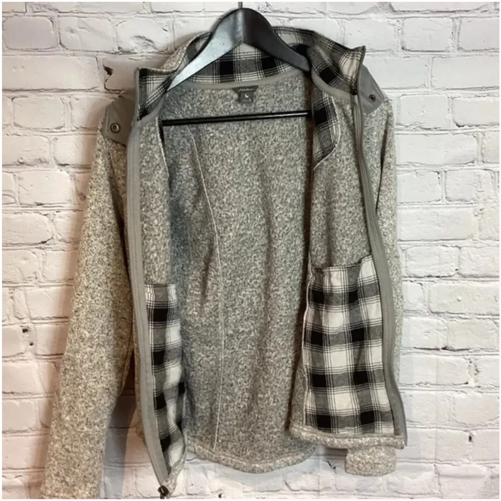 EDDIE BAUER ELBOW PATCHES HOODIE FLEECE SWEATER JACKET HEATHER GRAY SIZE MEDIUM - Image 11