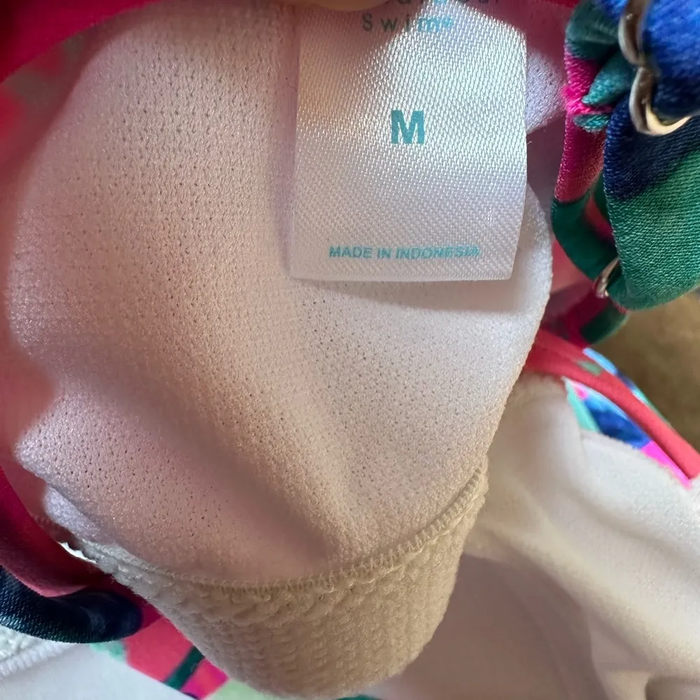 Bal Harbor NWT Pinks Blues White Floral Print Swim Top One Side Straps Sz M Pink Size M - Image 11