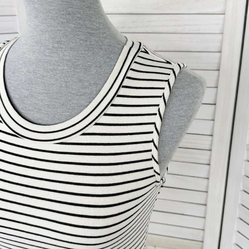 Monteau Striped Sleeveless‎ Sheath Pocket Tee Shirt Dress Cream Black Small - Image 5