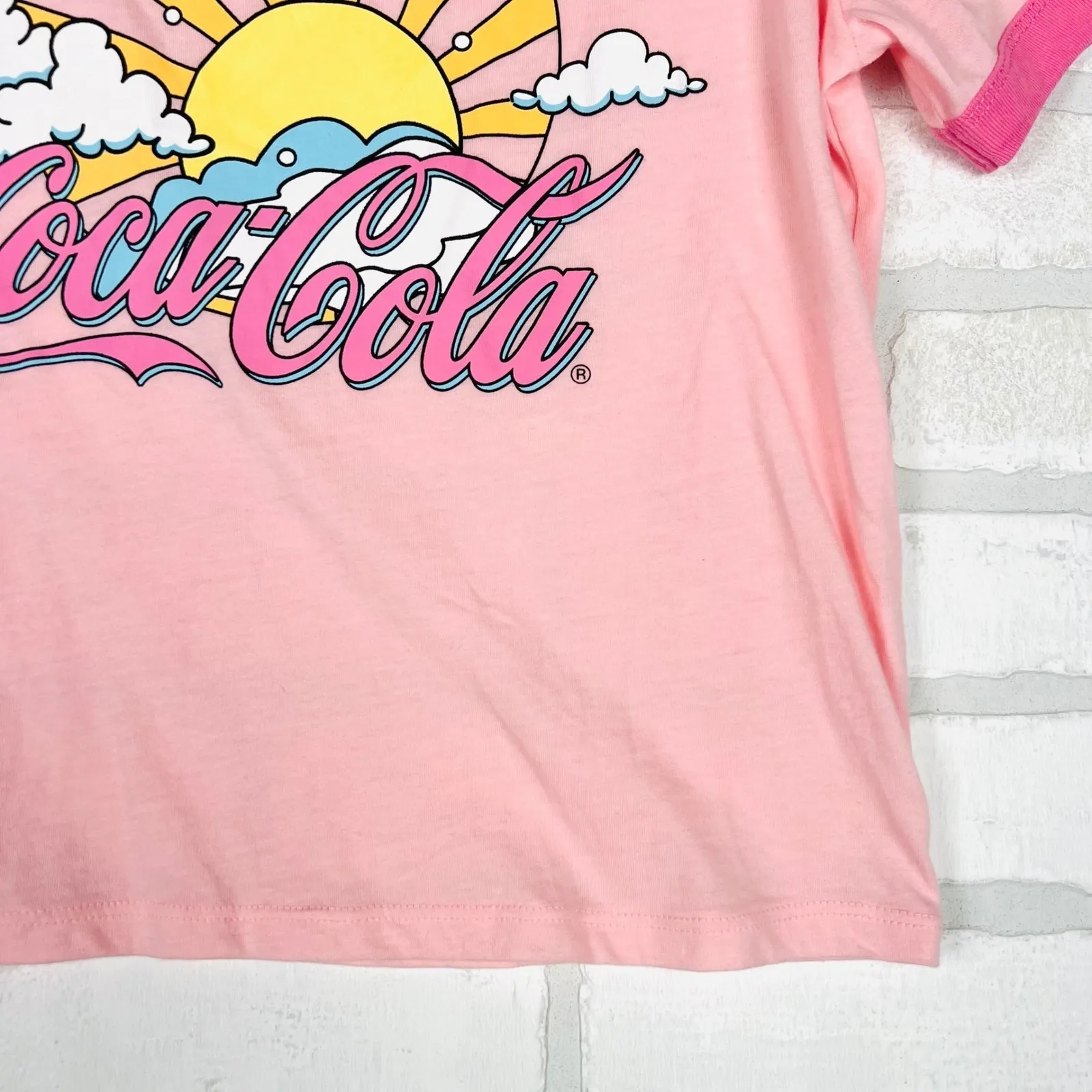 Coca-Cola‎ T-Shirt Pink Rainbow Graphic Ringer Tee Top Womens Size Medium - Image 11