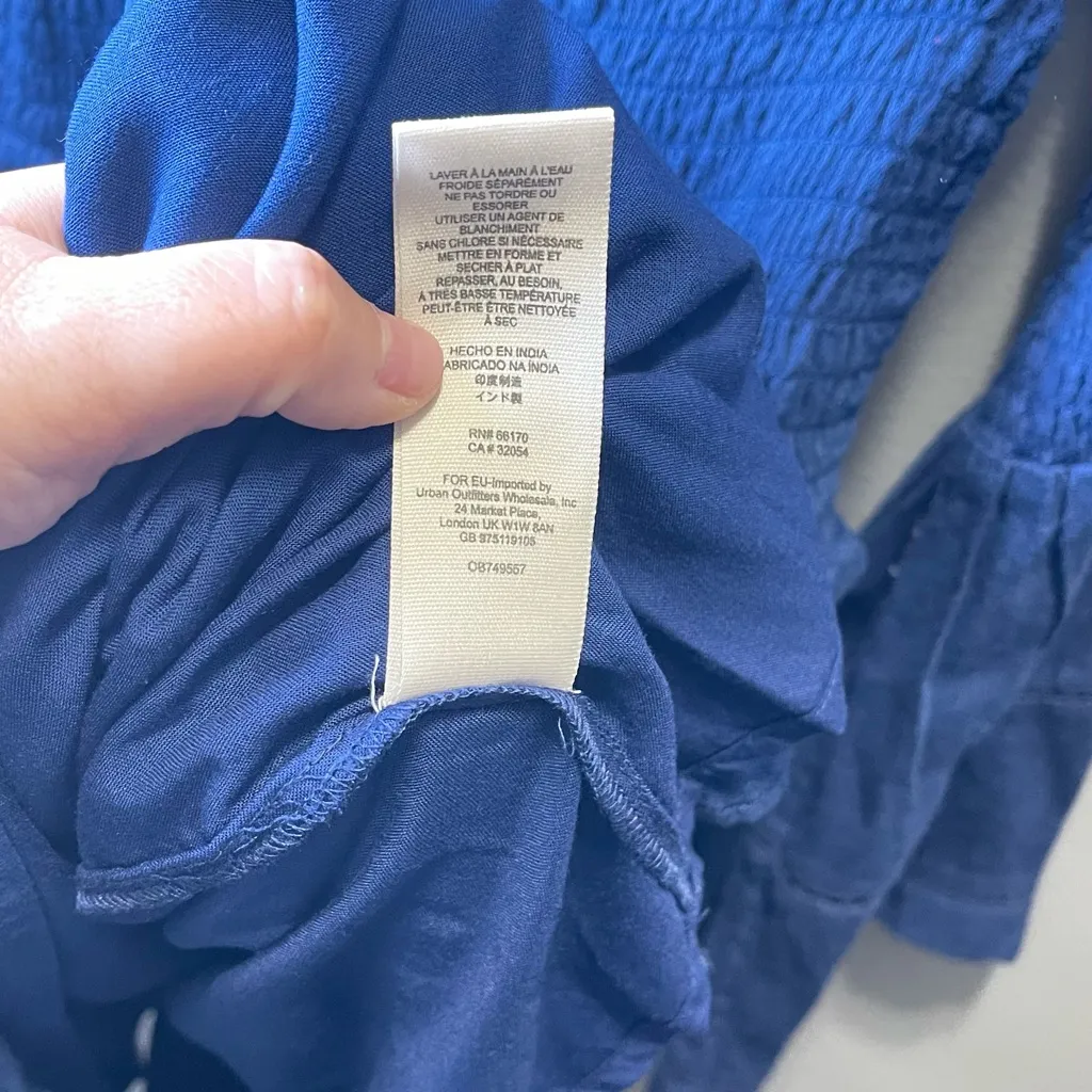 Free People Counting Daisies Navy Floral Embroidered‎ Off Shoulder Dress Size S - Image 8