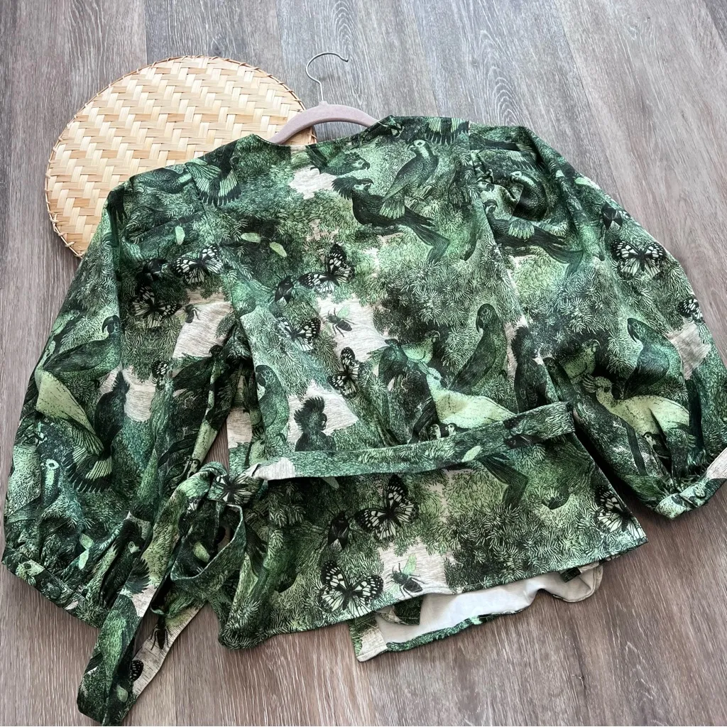 Anthropologie Eva Franco aves wrap blouse parrot &‎ butterfly print - Image 7