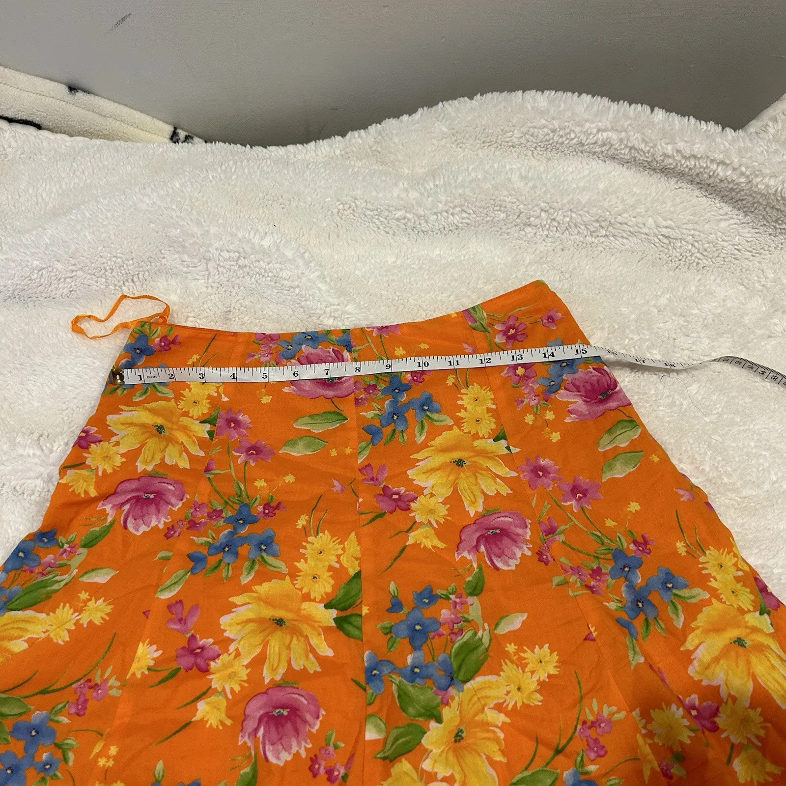 Jones New York‎ Signature Skirt Flare Vintage Cotton Floral Orange Multi Size 8 - Image 2