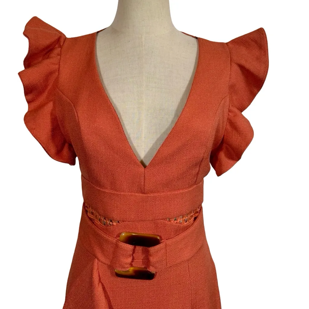 PatBO Belted Ruffle Asymmetrical Midi Dress PLEASE READ Orange Size 6 - Image 7