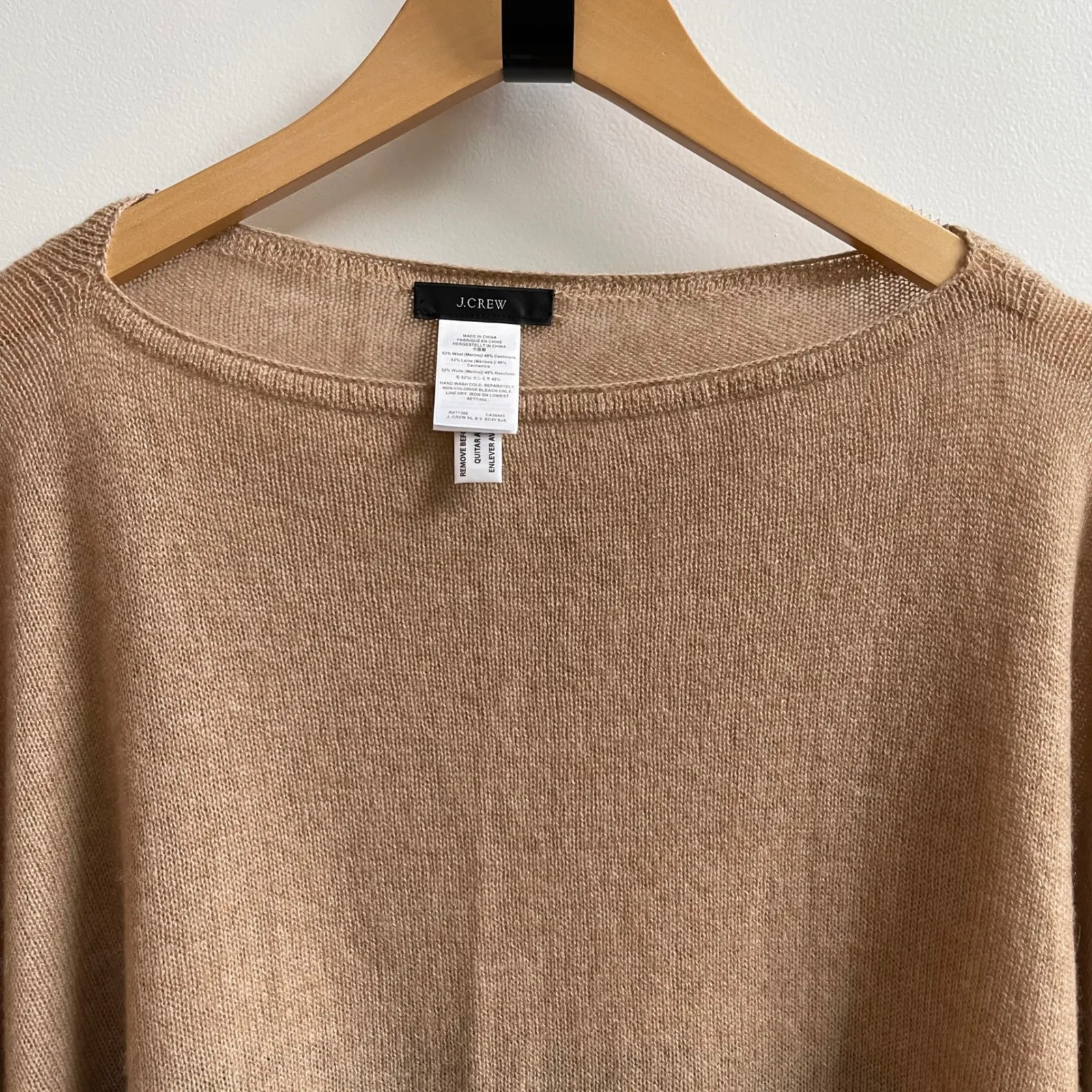 J. Crew Striped Poncho Sweater Camel Navy Rust Wool Cashmere Blend - Image 3